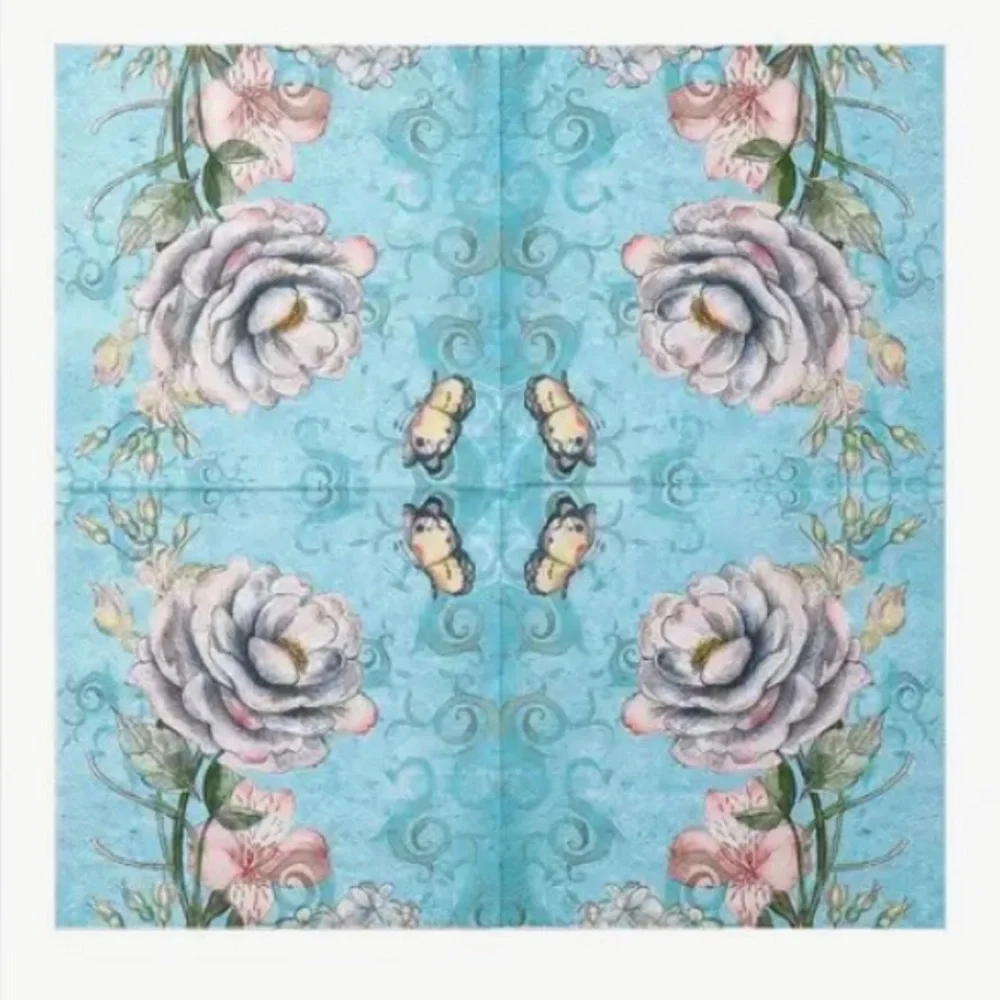 Two (2) Individual Floral and Butterfly Decoupage Napkins in Blue and Pink